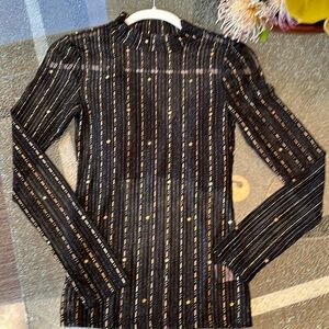 NWOT SHEER BLACK & GOLD BLUE B COLLECTION L/S TOP SIZE SM.  BLACK HYFVE LG BRA